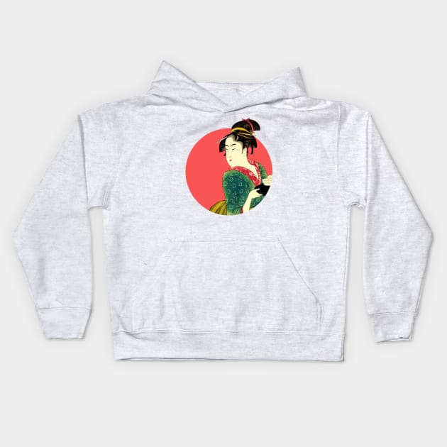 Naniwaya Okita by Kitagawa Utamaro Kids Hoodie by DangerslyHappy